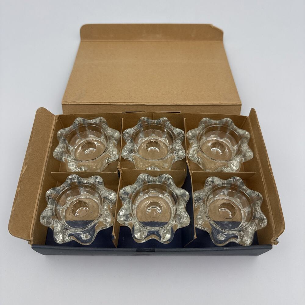 Vtg Crystal Mini Flower Shaped Taper/Votive/Tealight Candle Holders Set Of 6